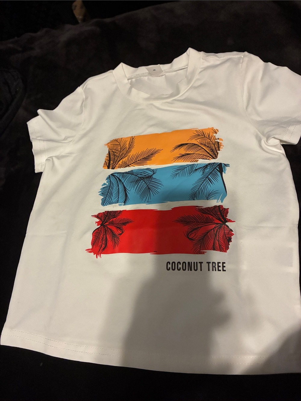 SHEIN Kids White Short-Sleeve Tee with Orange, Blue & Red Stripe Palm Print
